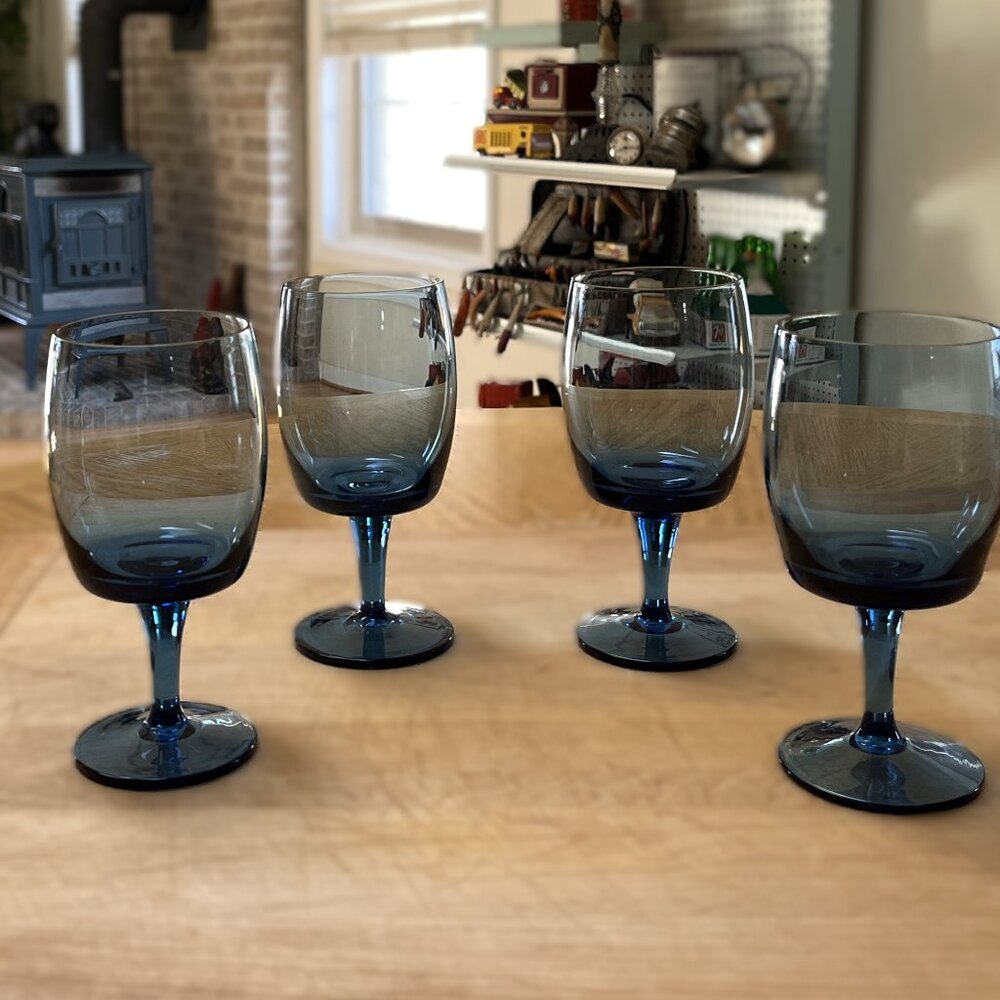 Vintage Gorham Crystal Accent II Blue Iced Tea Goblets Set of 4 - 12 oz.